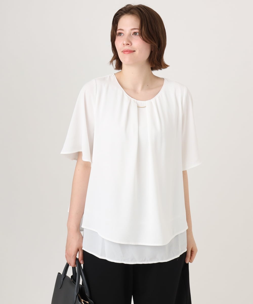 OLBID46089 eur3(エウルキューブ) 【WEB先行販売】【大きいサイズ/11号サイズあり】2WAYタックブラウス ホワイト
