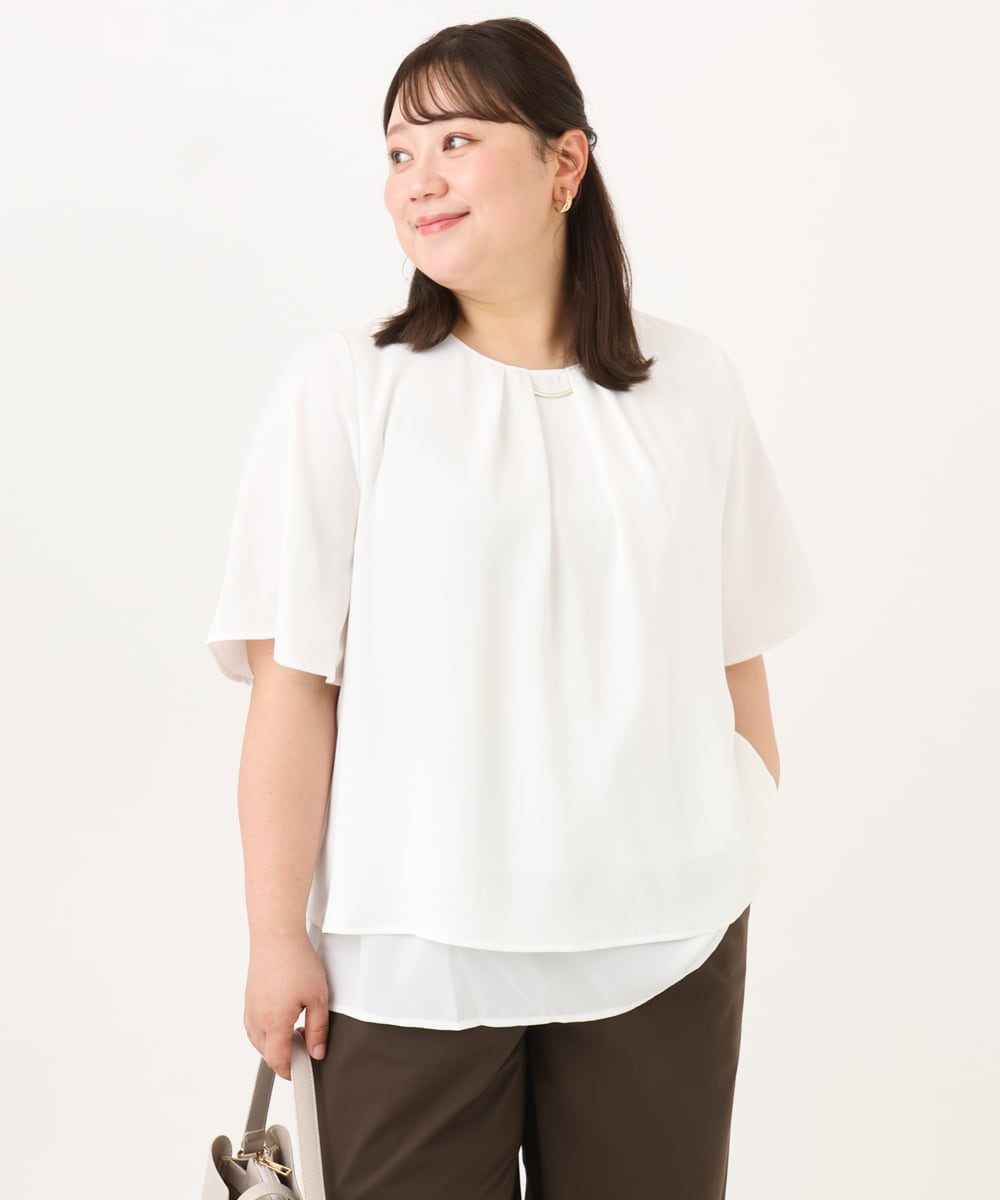 OLBID46089 eur3(エウルキューブ) 【WEB先行販売】【大きいサイズ/11号サイズあり】2WAYタックブラウス ホワイト