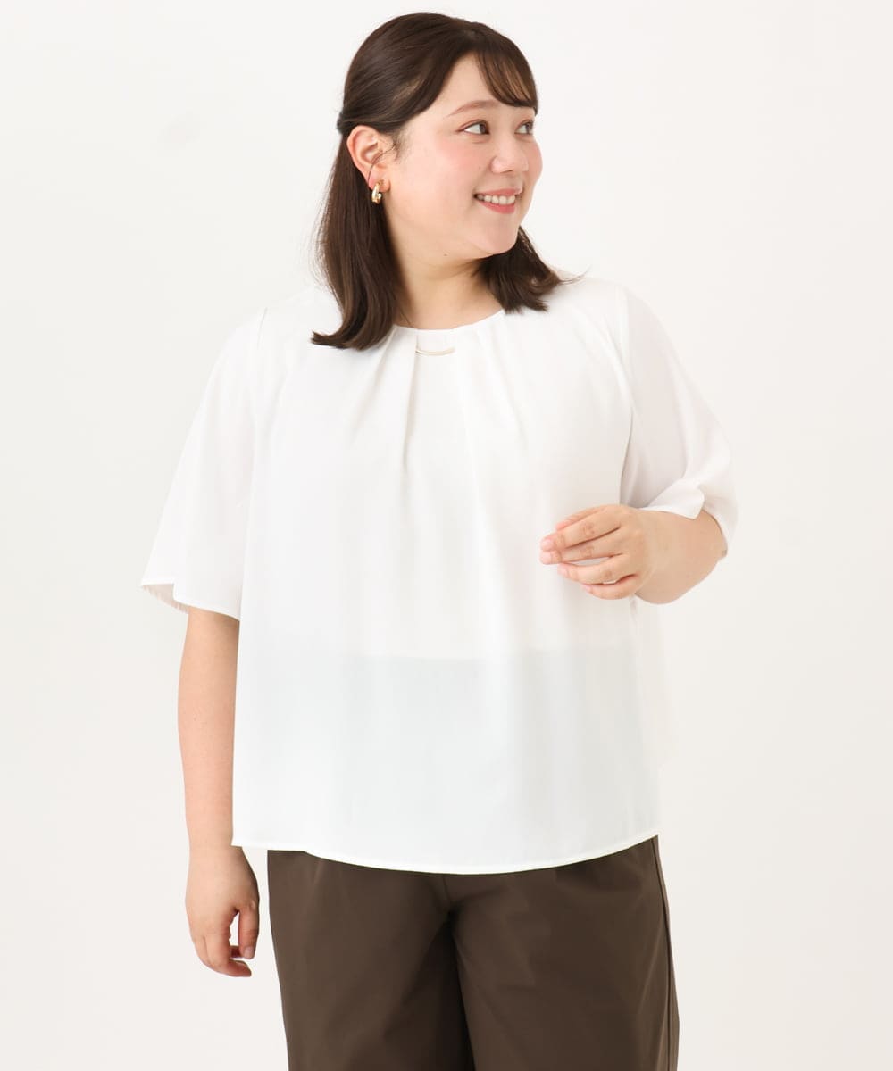 OLBID46089 eur3(エウルキューブ) 【WEB先行販売】【大きいサイズ/11号サイズあり】2WAYタックブラウス ホワイト
