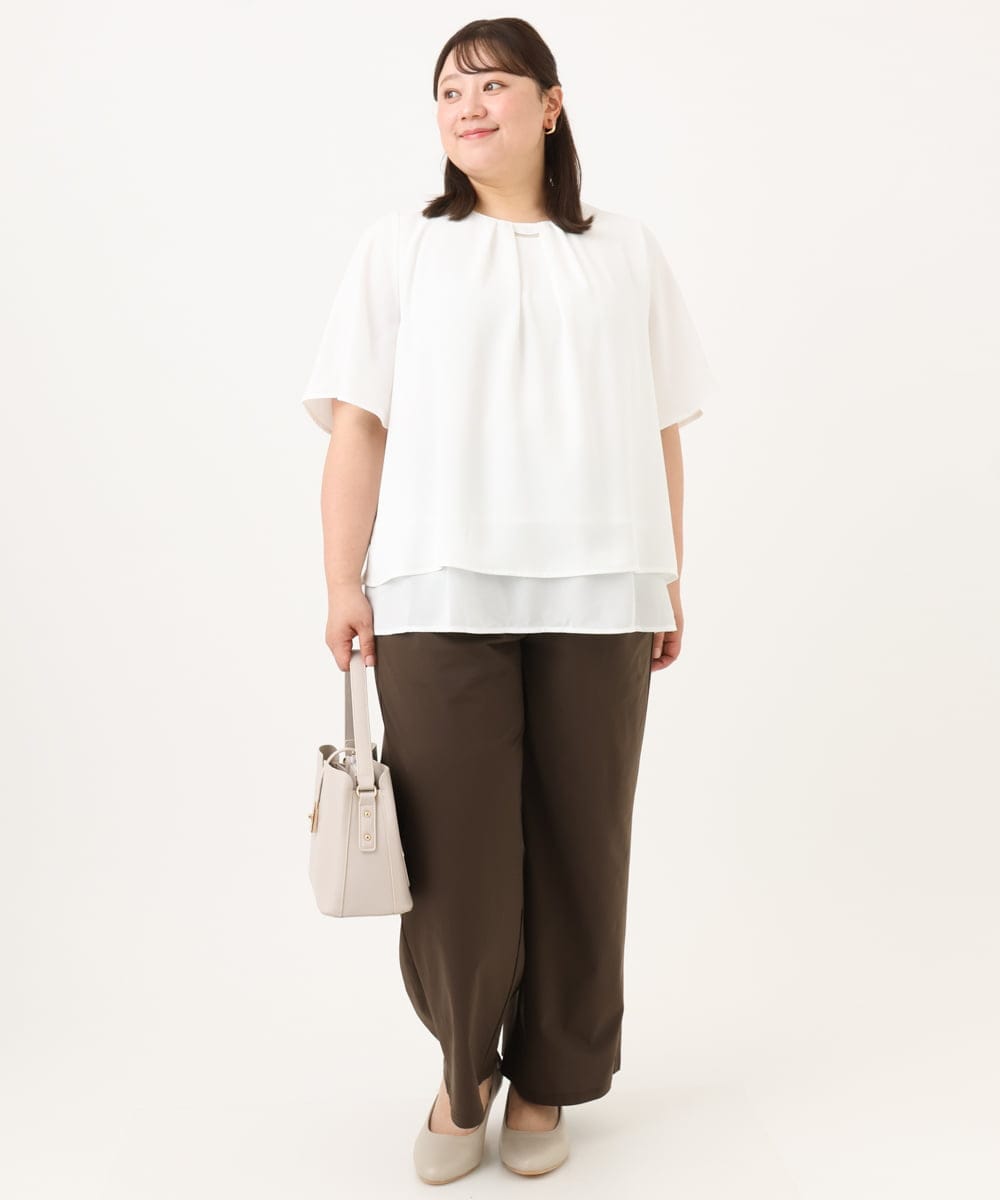 OLBID46089 eur3(エウルキューブ) 【WEB先行販売】【大きいサイズ/11号サイズあり】2WAYタックブラウス ホワイト