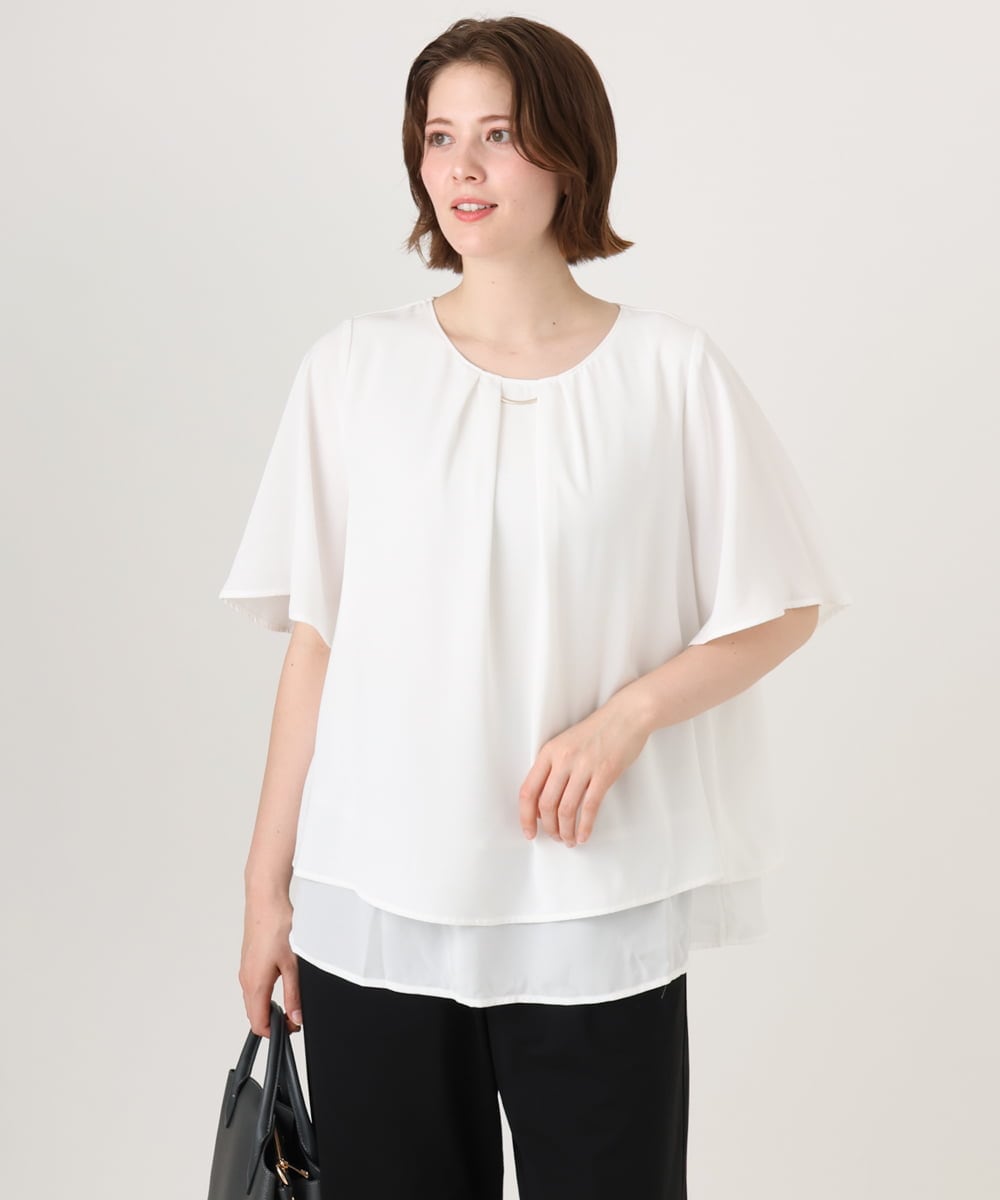 OLBID46089 eur3(エウルキューブ) 【WEB先行販売】【大きいサイズ/11号サイズあり】2WAYタックブラウス ホワイト