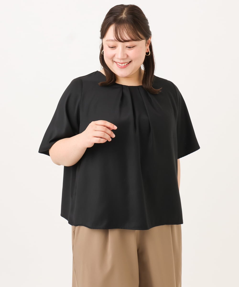 OLBID46089 eur3(エウルキューブ) 【WEB先行販売】【大きいサイズ/11号サイズあり】2WAYタックブラウス ブラック
