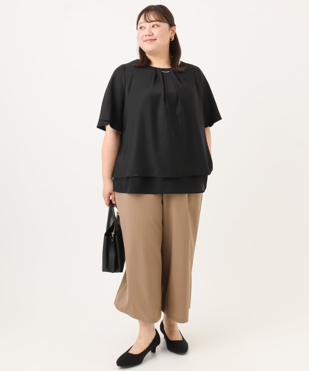 OLBID46089 eur3(エウルキューブ) 【WEB先行販売】【大きいサイズ/11号サイズあり】2WAYタックブラウス ブラック
