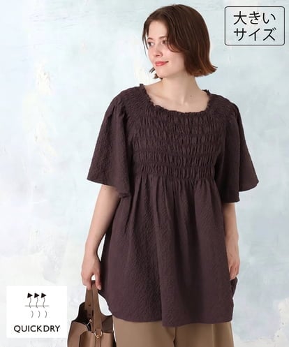OLBID47089 eur3 【WEB先行販売】【大きいサイズ/速乾】ギンガムチェックシャーリングブラウス