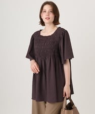 OLBID47089 eur3(エウルキューブ) 【WEB先行販売】【大きいサイズ/速乾】ギンガムチェックシャーリングブラウス ダークブラウン