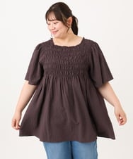 OLBID47089 eur3(エウルキューブ) 【WEB先行販売】【大きいサイズ/速乾】ギンガムチェックシャーリングブラウス ダークブラウン