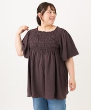 OLBID47089 eur3(エウルキューブ) 【WEB先行販売】【大きいサイズ/速乾】ギンガムチェックシャーリングブラウス ダークブラウン