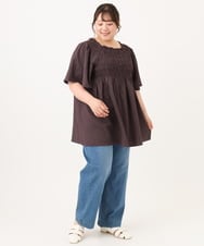 OLBID47089 eur3(エウルキューブ) 【WEB先行販売】【大きいサイズ/速乾】ギンガムチェックシャーリングブラウス ダークブラウン