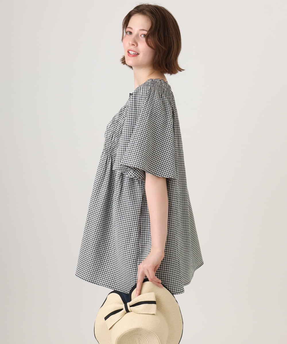OLBID47089 eur3(エウルキューブ) 【WEB先行販売】【大きいサイズ/速乾】ギンガムチェックシャーリングブラウス ホワイト