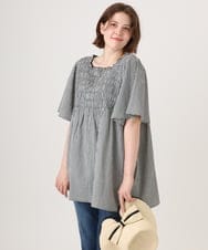 OLBID47089 eur3(エウルキューブ) 【WEB先行販売】【大きいサイズ/速乾】ギンガムチェックシャーリングブラウス ホワイト