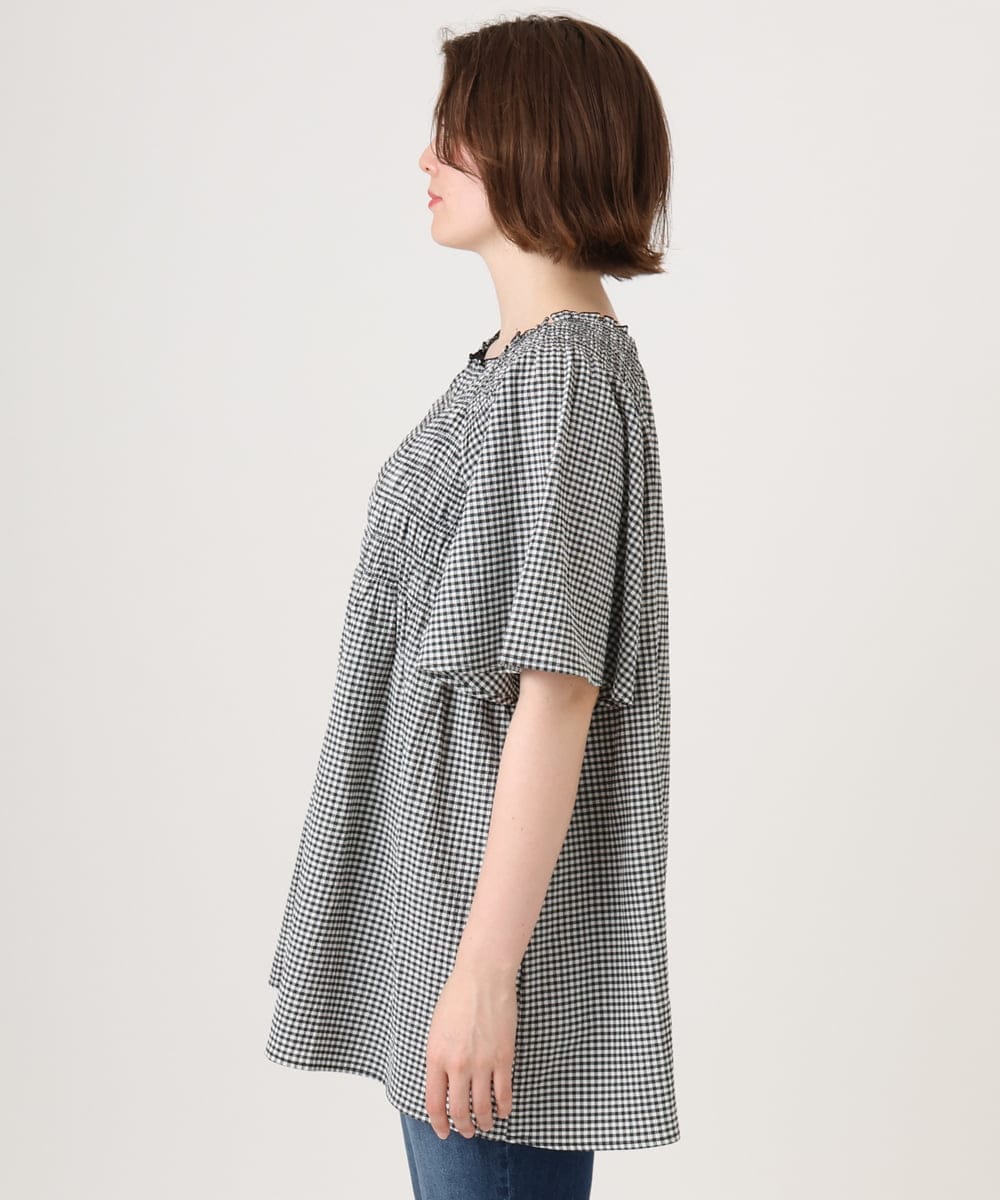 OLBID47089 eur3(エウルキューブ) 【WEB先行販売】【大きいサイズ/速乾】ギンガムチェックシャーリングブラウス ホワイト