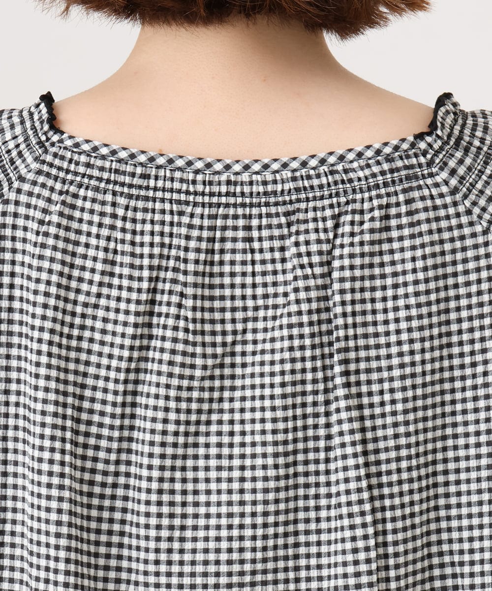 OLBID47089 eur3(エウルキューブ) 【WEB先行販売】【大きいサイズ/速乾】ギンガムチェックシャーリングブラウス ホワイト