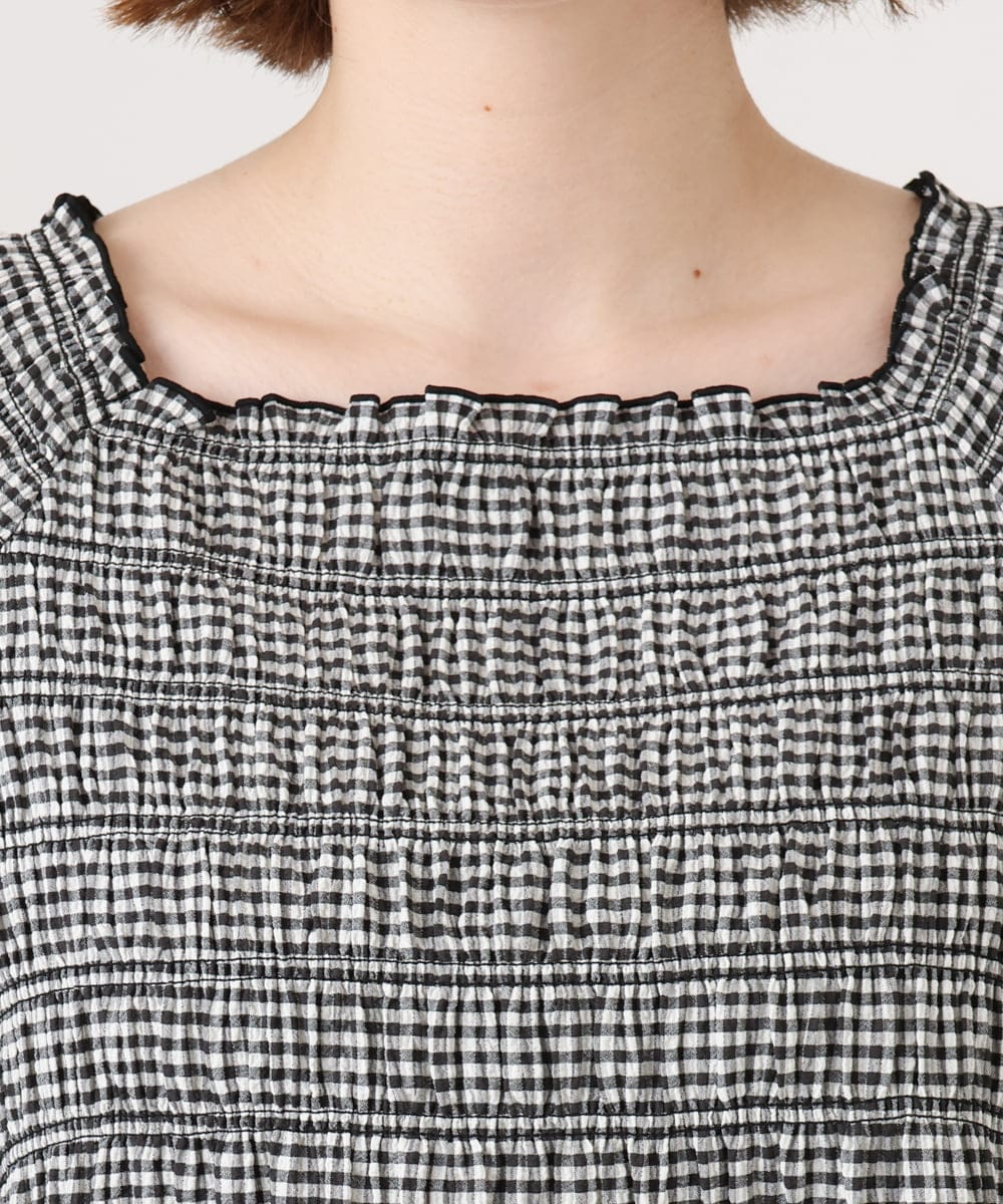 OLBID47089 eur3(エウルキューブ) 【WEB先行販売】【大きいサイズ/速乾】ギンガムチェックシャーリングブラウス ホワイト