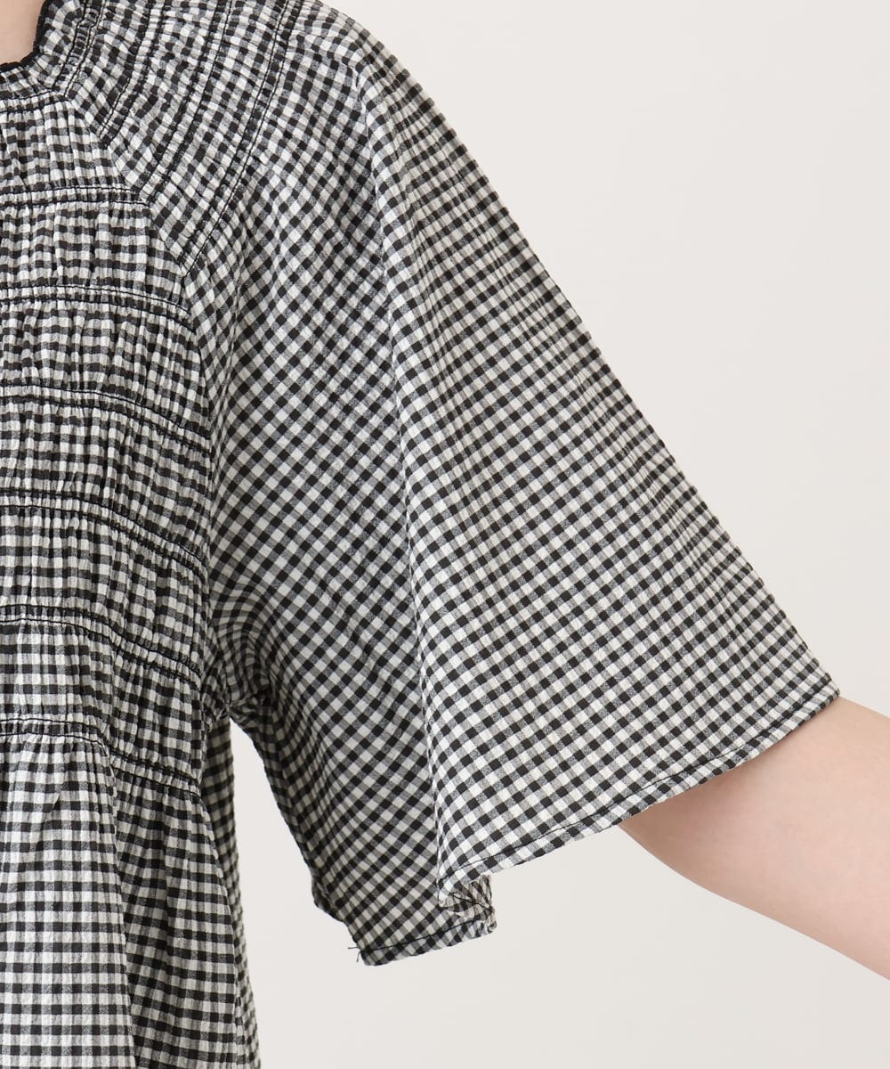 OLBID47089 eur3(エウルキューブ) 【WEB先行販売】【大きいサイズ/速乾】ギンガムチェックシャーリングブラウス ホワイト