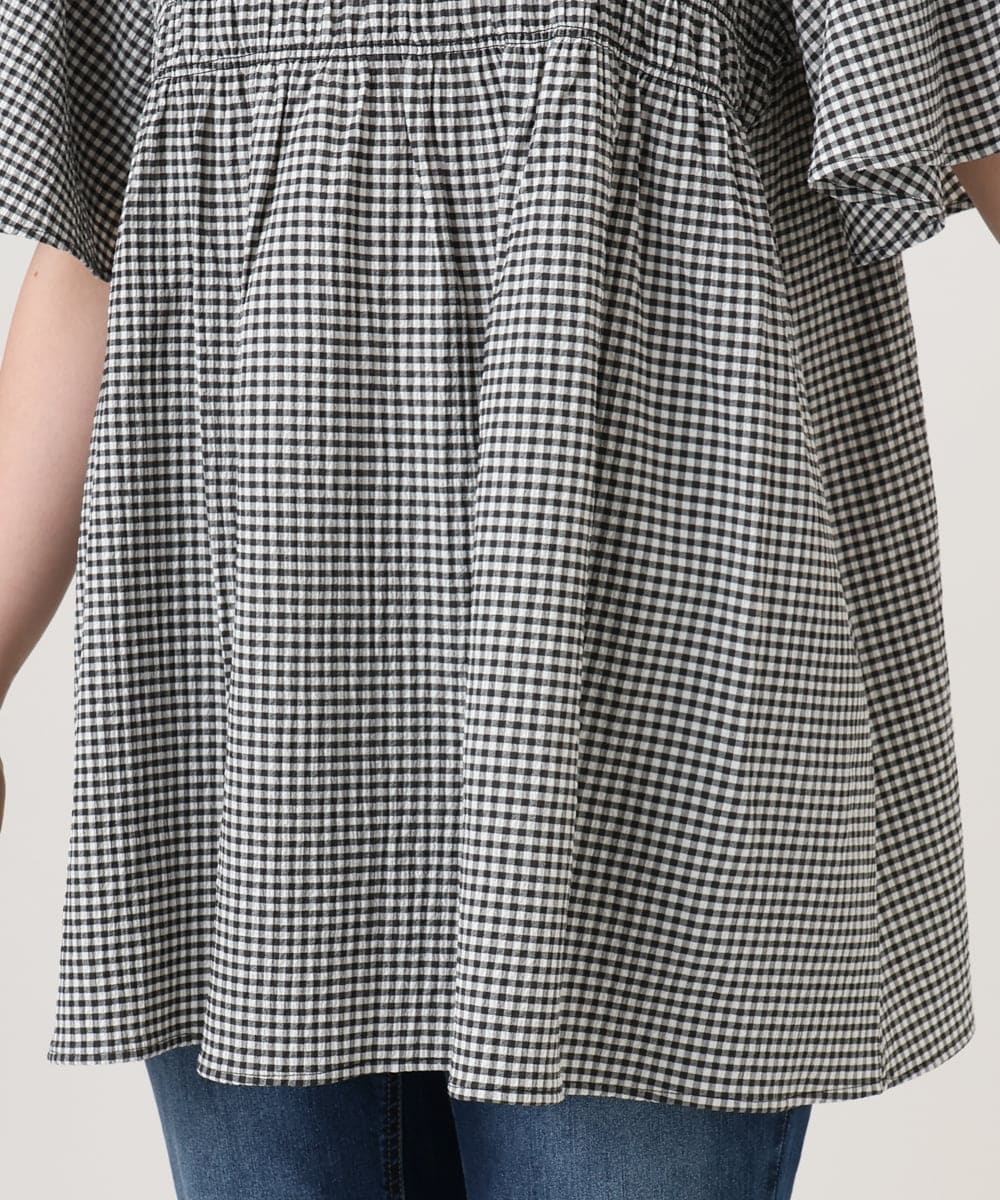 OLBID47089 eur3(エウルキューブ) 【WEB先行販売】【大きいサイズ/速乾】ギンガムチェックシャーリングブラウス ホワイト