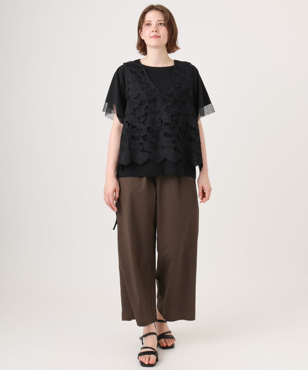 OLBID48119 eur3(エウルキューブ) 【大きいサイズ】エンブロイダリーレースベスト ブラック