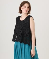 OLBID48119 eur3(エウルキューブ) 【大きいサイズ】エンブロイダリーレースベスト ブラック