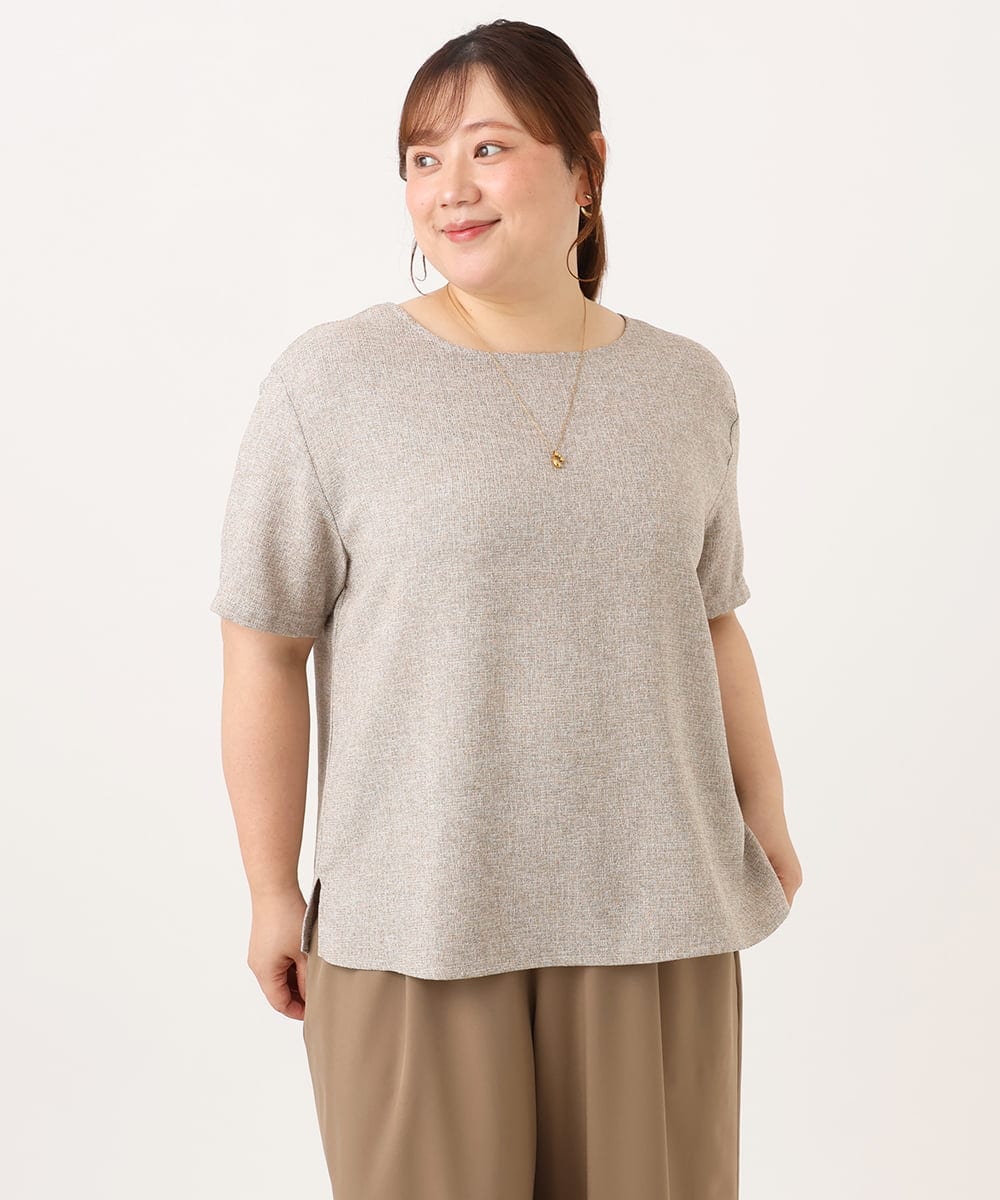 OLBID49099 eur3(エウルキューブ) 【WEB先行販売】【大きいサイズ】麻調ツイードトップス ベージュ