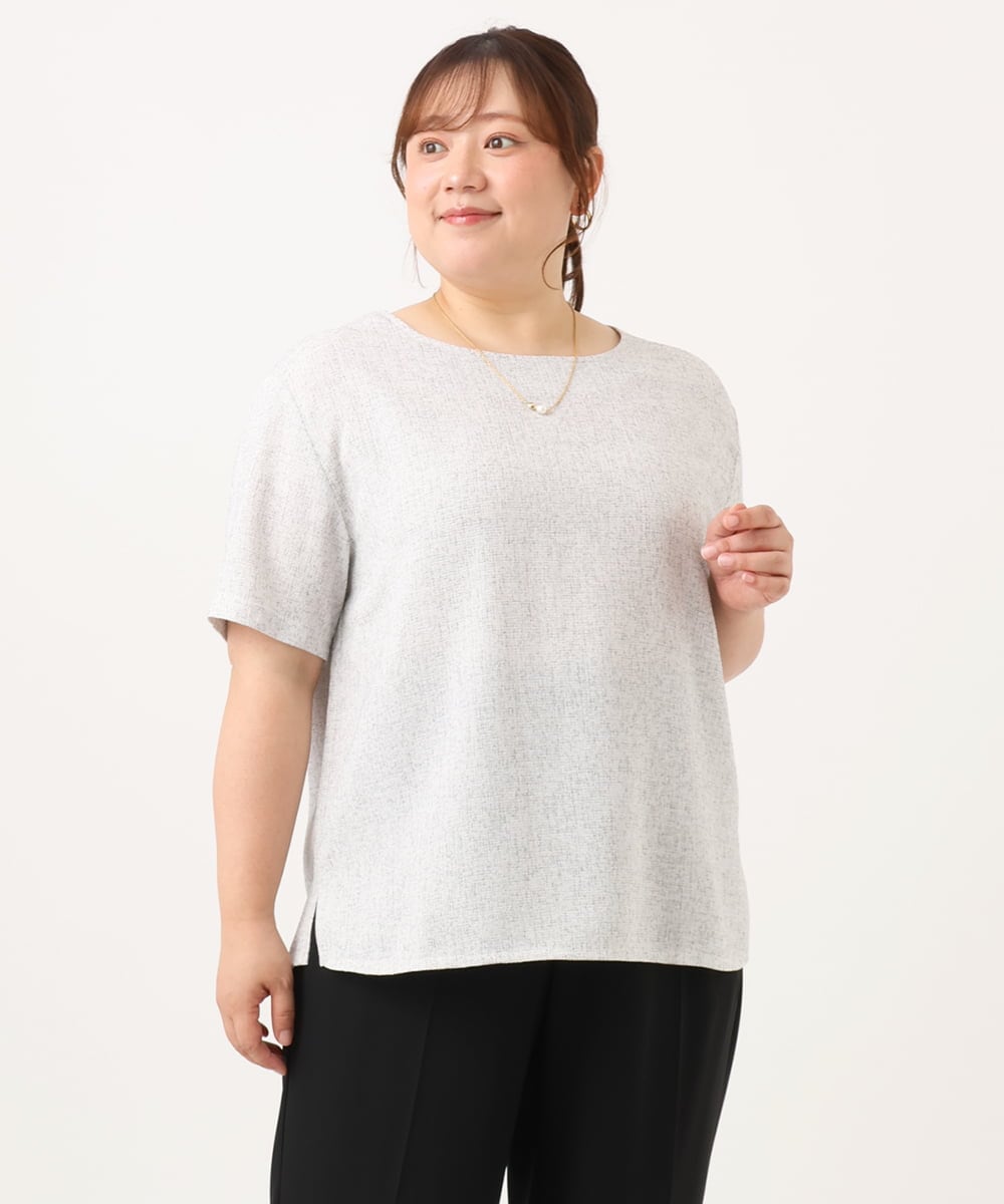 OLBID49099 eur3(エウルキューブ) 【WEB先行販売】【大きいサイズ】麻調ツイードトップス ホワイト