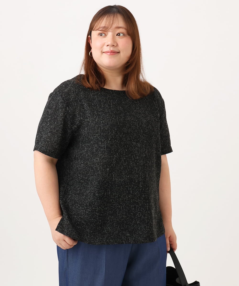 OLBID49099 eur3(エウルキューブ) 【WEB先行販売】【大きいサイズ】麻調ツイードトップス ブラック