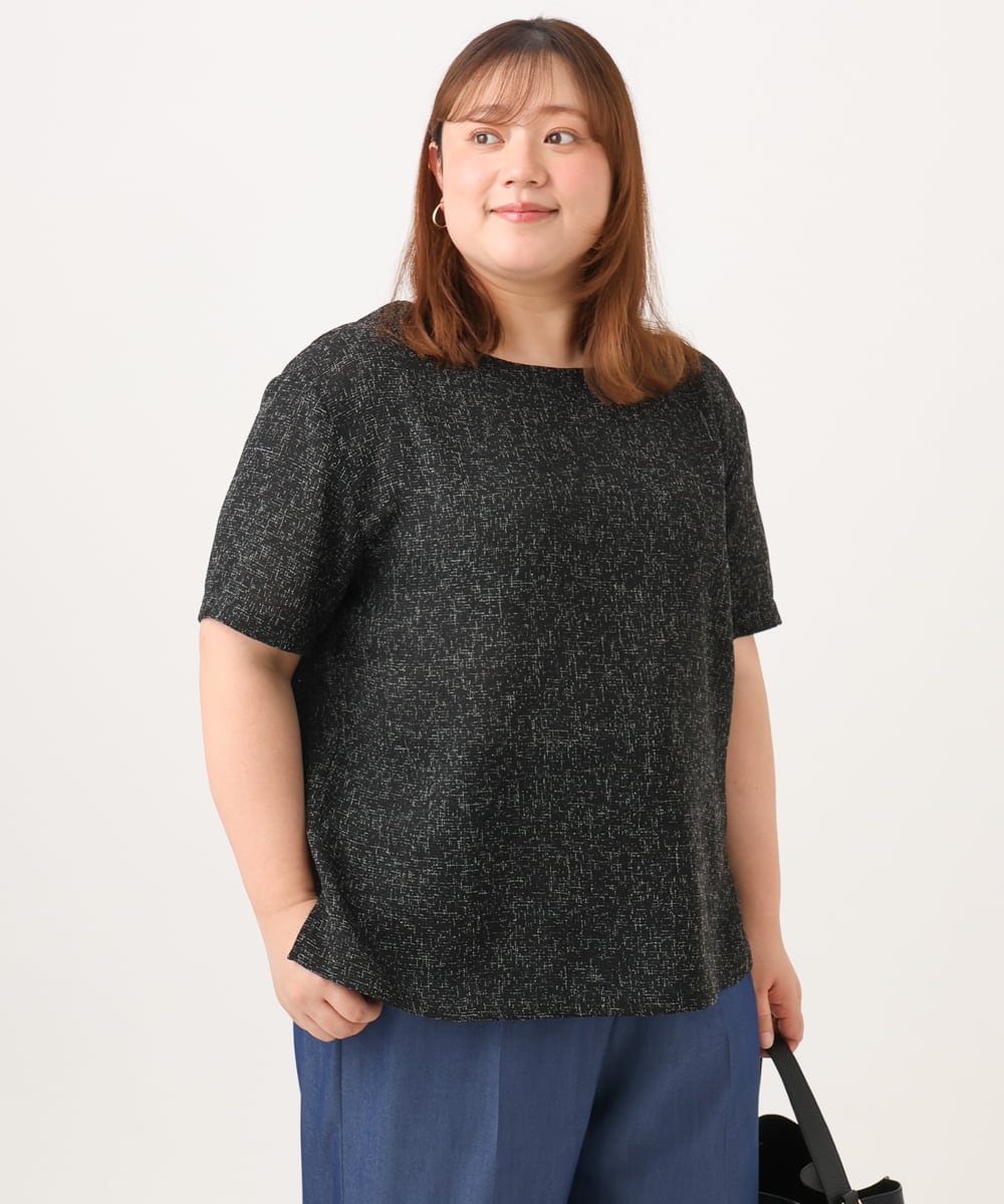 OLBID49099 eur3(エウルキューブ) 【大きいサイズ】麻調ツイードトップス ブラック