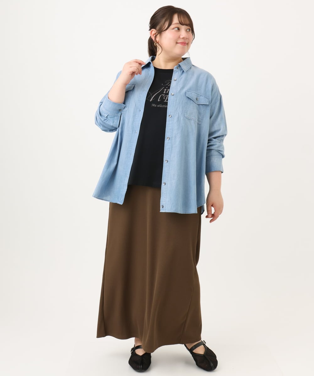 OLBID50139 eur3(エウルキューブ) 【大きいサイズ】シア―デニムシャツ ライトブルー