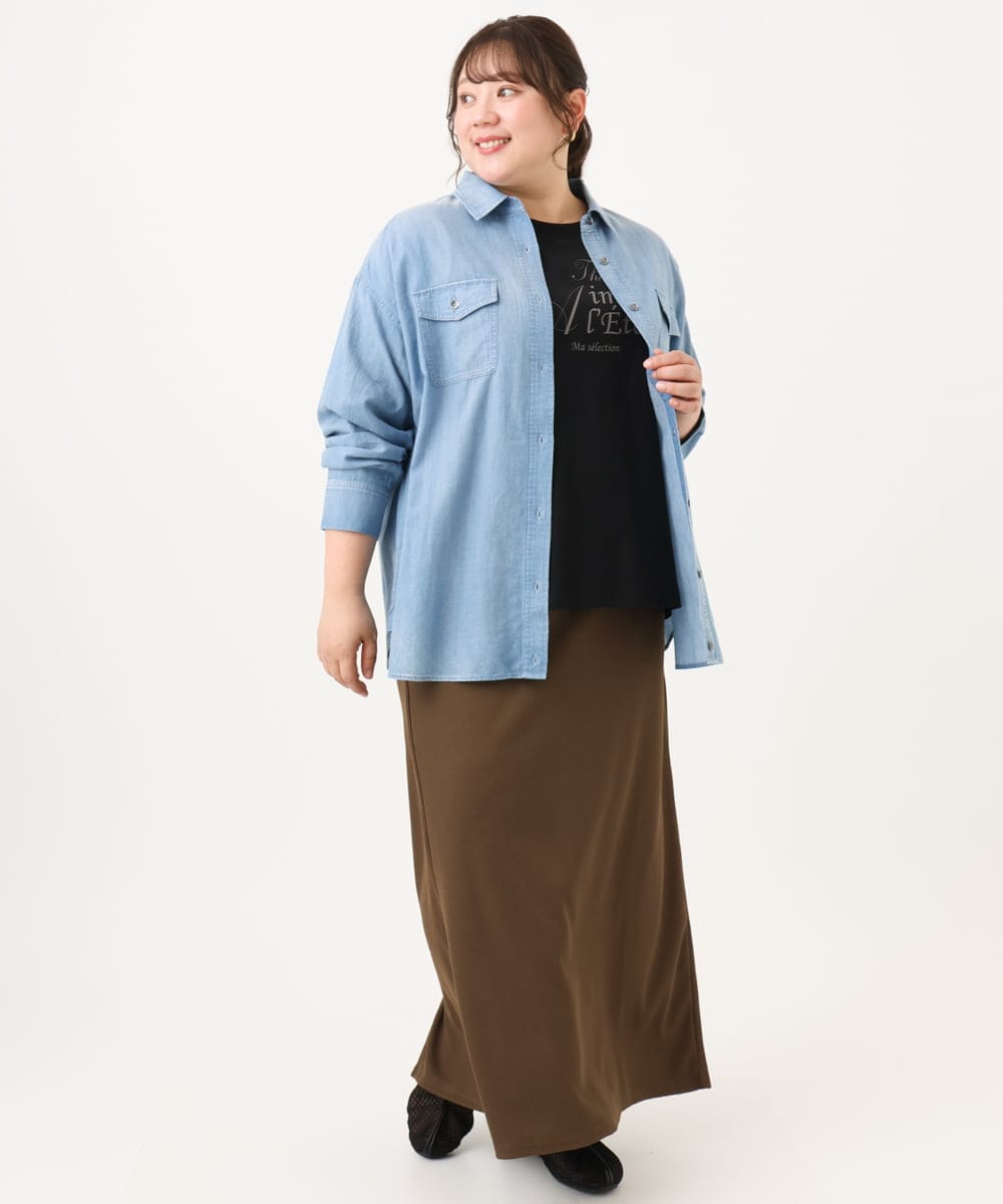 OLBID50139 eur3(エウルキューブ) 【大きいサイズ】シア―デニムシャツ ライトブルー