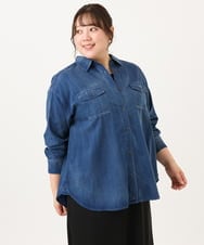 OLBID50139 eur3(エウルキューブ) 【大きいサイズ】シア―デニムシャツ ネイビー
