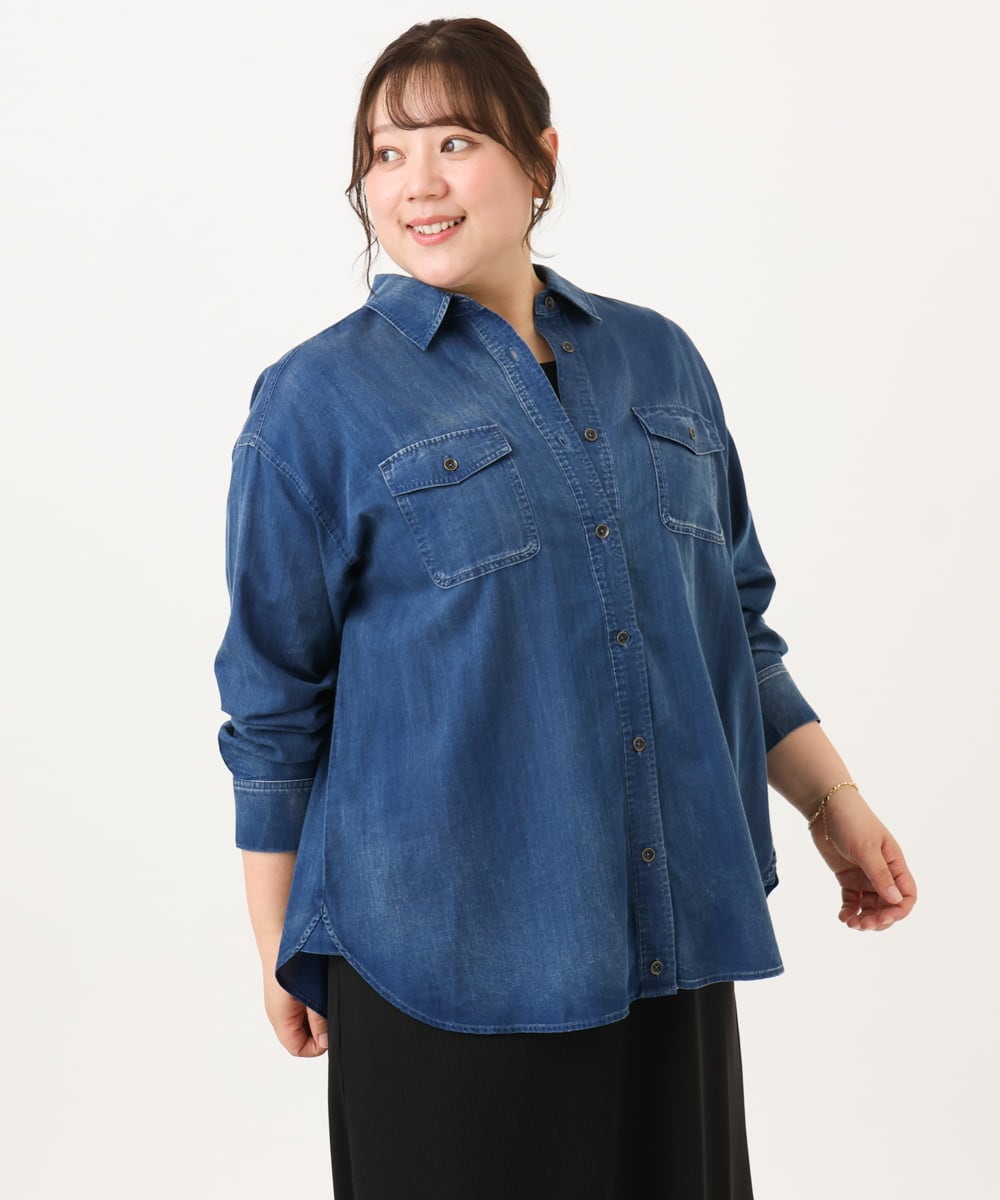 OLBID50139 eur3(エウルキューブ) 【大きいサイズ】シア―デニムシャツ ネイビー