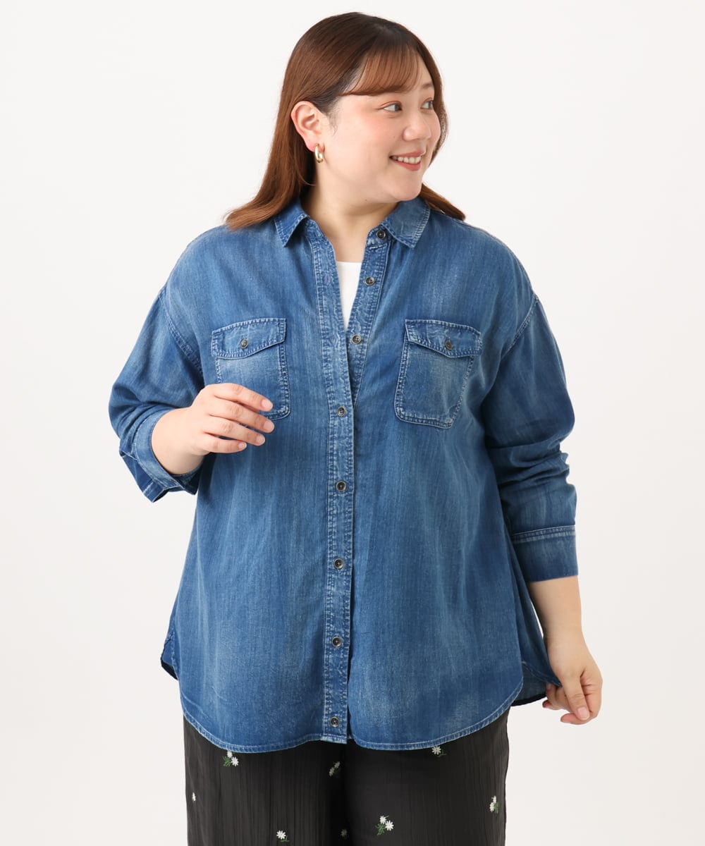 OLBID50139 eur3(エウルキューブ) 【大きいサイズ】シア―デニムシャツ ネイビー