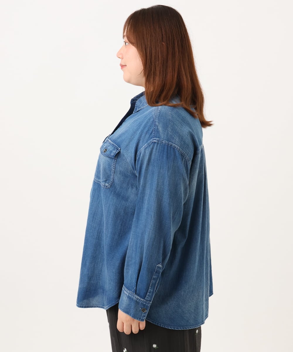 OLBID50139 eur3(エウルキューブ) 【大きいサイズ】シア―デニムシャツ ネイビー