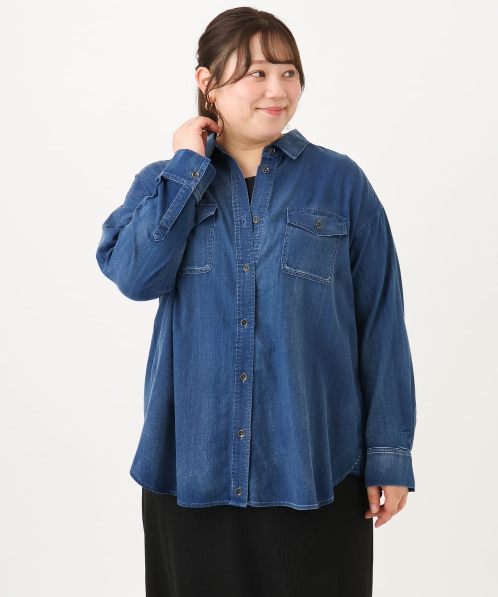 OLBID50139 eur3(エウルキューブ) 【大きいサイズ】シア―デニムシャツ ネイビー