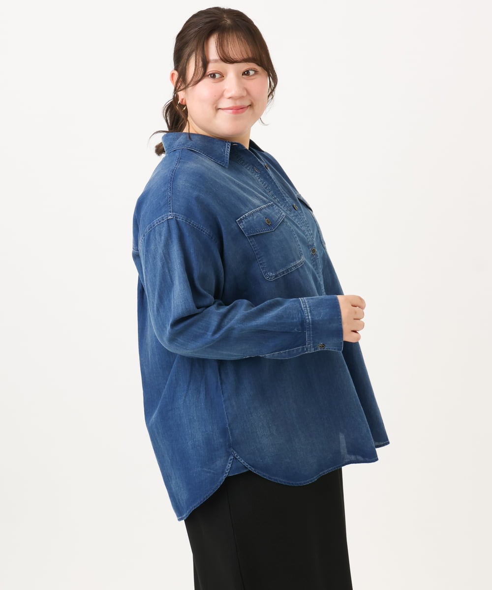 OLBID50139 eur3(エウルキューブ) 【大きいサイズ】シア―デニムシャツ ネイビー