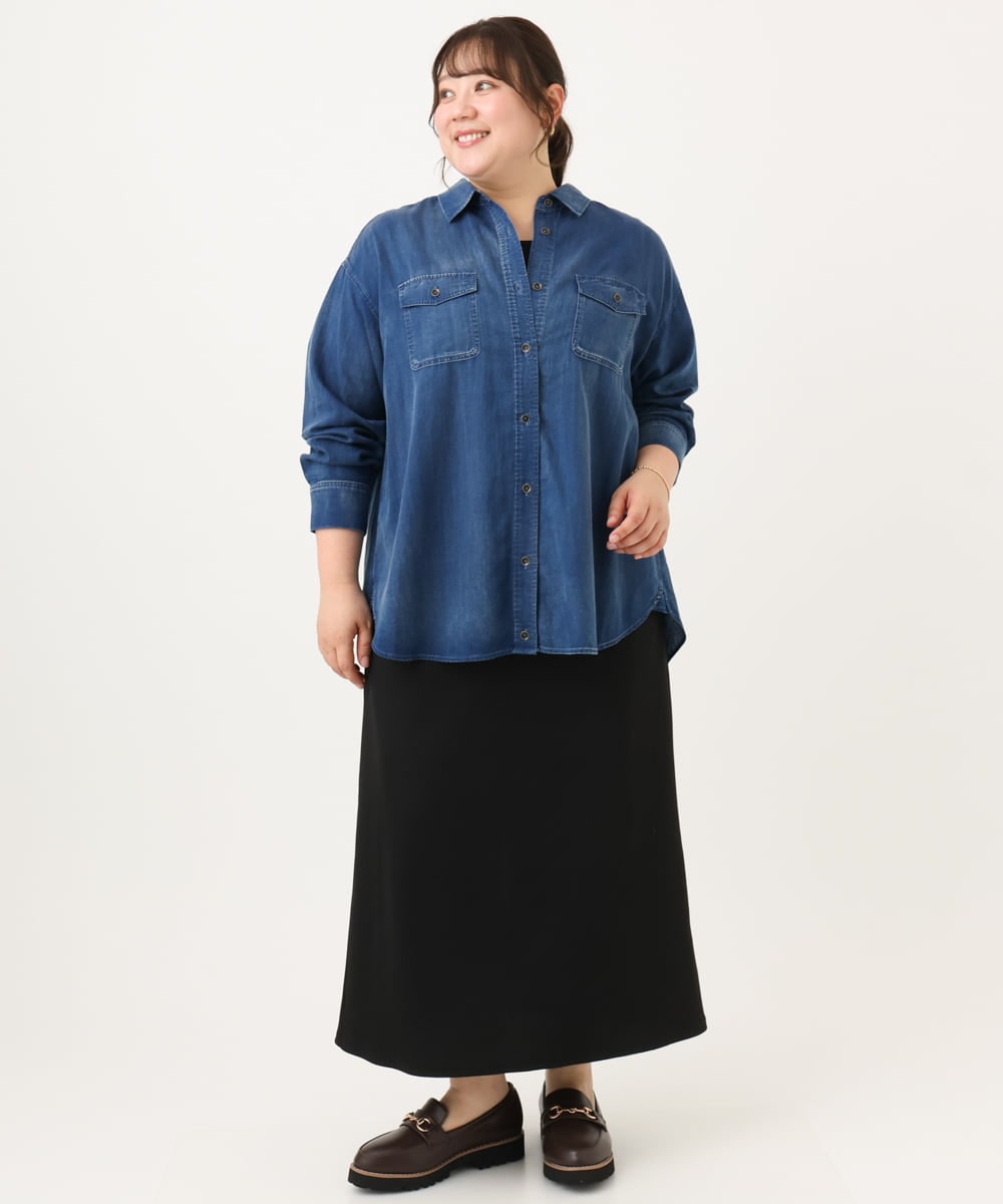 OLBID50139 eur3(エウルキューブ) 【大きいサイズ】シア―デニムシャツ ネイビー
