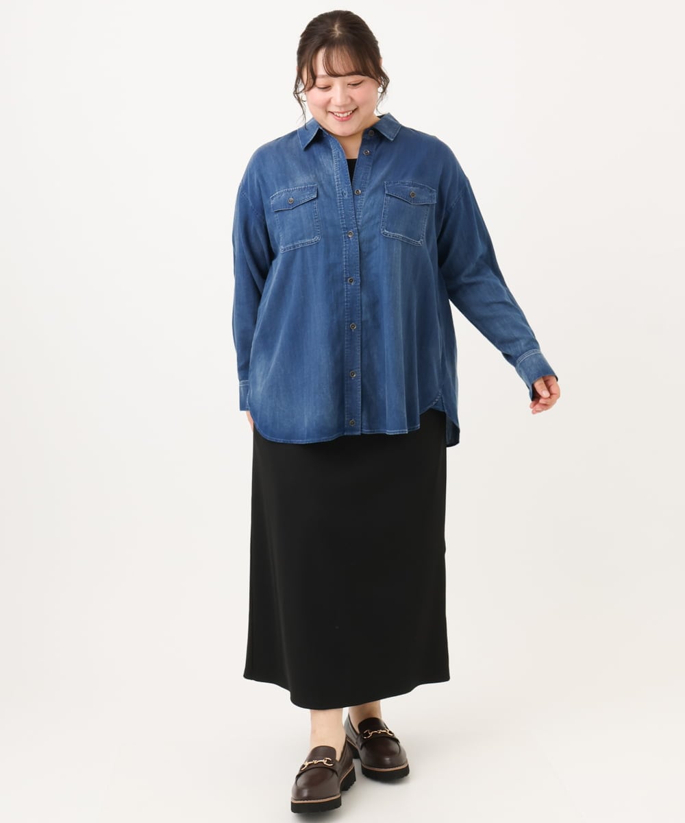OLBID50139 eur3(エウルキューブ) 【大きいサイズ】シア―デニムシャツ ネイビー