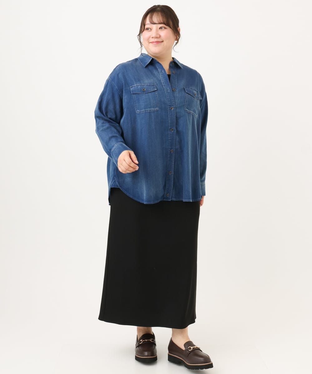 OLBID50139 eur3(エウルキューブ) 【大きいサイズ】シア―デニムシャツ ネイビー