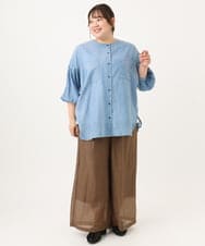 OLBID51149 eur3(エウルキューブ) 【大きいサイズ】ノーカラーシア―デニムシャツ ライトブルー