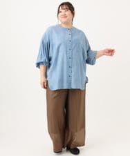 OLBID51149 eur3(エウルキューブ) 【大きいサイズ】ノーカラーシア―デニムシャツ ライトブルー