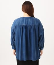 OLBID51149 eur3(エウルキューブ) 【大きいサイズ】ノーカラーシア―デニムシャツ ネイビー