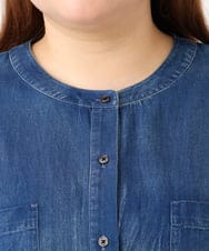 OLBID51149 eur3(エウルキューブ) 【大きいサイズ】ノーカラーシア―デニムシャツ ネイビー