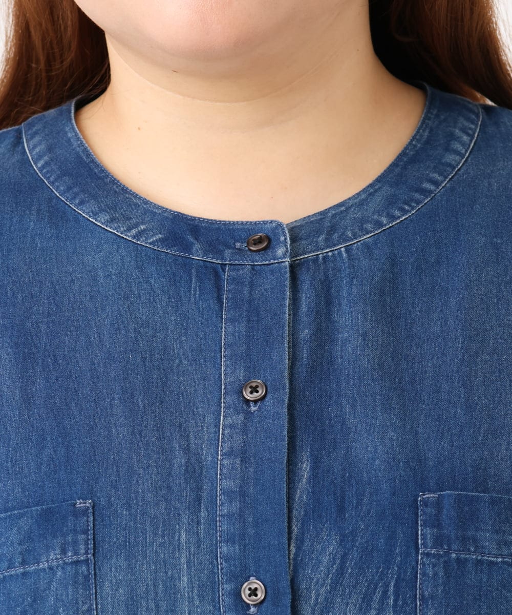 OLBID51149 eur3(エウルキューブ) 【大きいサイズ】ノーカラーシア―デニムシャツ ネイビー