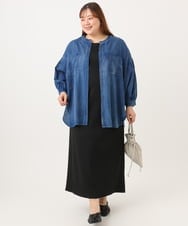 OLBID51149 eur3(エウルキューブ) 【大きいサイズ】ノーカラーシア―デニムシャツ ネイビー