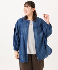 OLBID51149 eur3(エウルキューブ) 【大きいサイズ】ノーカラーシア―デニムシャツ ネイビー