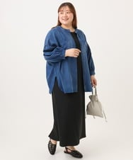 OLBID51149 eur3(エウルキューブ) 【大きいサイズ】ノーカラーシア―デニムシャツ ネイビー