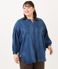 OLBID51149 eur3(エウルキューブ) 【大きいサイズ】ノーカラーシア―デニムシャツ ネイビー