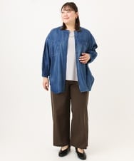 OLBID51149 eur3(エウルキューブ) 【大きいサイズ】ノーカラーシア―デニムシャツ ネイビー