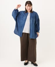 OLBID51149 eur3(エウルキューブ) 【大きいサイズ】ノーカラーシア―デニムシャツ ネイビー