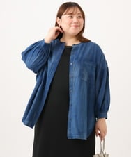OLBID51149 eur3(エウルキューブ) 【大きいサイズ】ノーカラーシア―デニムシャツ ネイビー