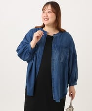 OLBID51149 eur3(エウルキューブ) 【大きいサイズ】ノーカラーシア―デニムシャツ ネイビー