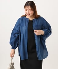 OLBID51149 eur3(エウルキューブ) 【大きいサイズ】ノーカラーシア―デニムシャツ ネイビー